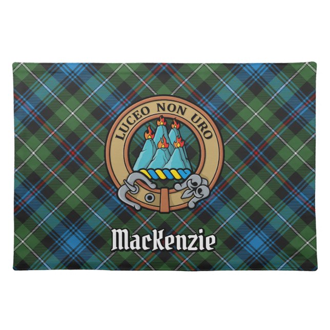 Clan MacKenzie Crest over Tartan Cloth Placemat (Front)