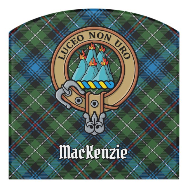 Clan MacKenzie Crest over Tartan Door Sign (Contour Front)