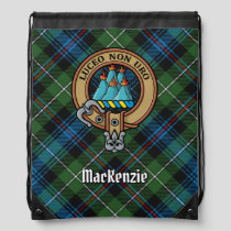 Clan MacKenzie Crest over Tartan Drawstring Bag