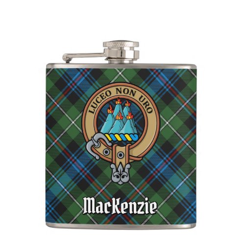 Clan MacKenzie Crest over Tartan Flask