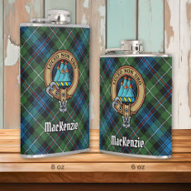 Clan MacKenzie Crest over Tartan Flask