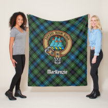 Clan MacKenzie Crest over Tartan Fleece Blanket