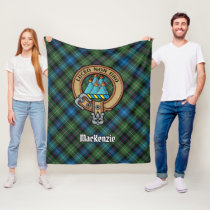 Clan MacKenzie Crest over Tartan Fleece Blanket