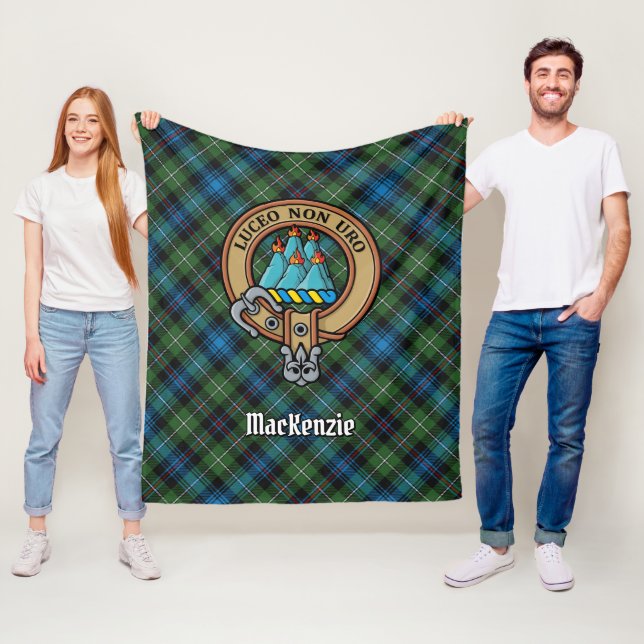 Clan MacKenzie Crest over Tartan Fleece Blanket (In Situ)