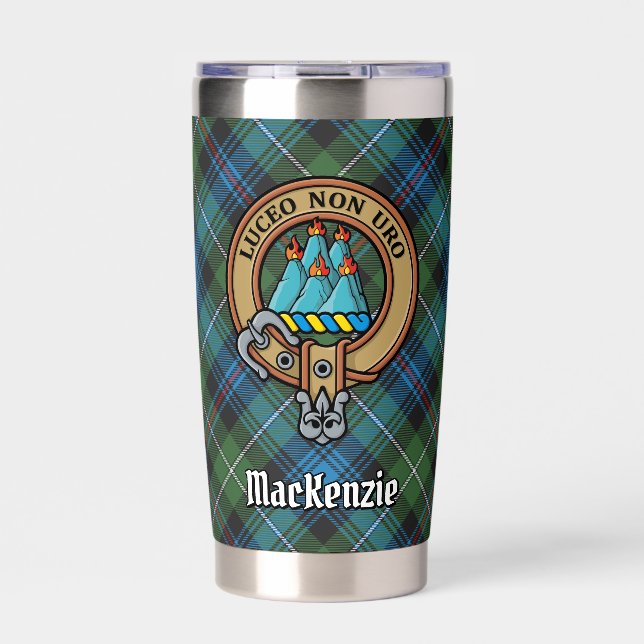 Clan MacKenzie Crest over Tartan Insulated Tumbler (Front)