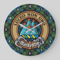 Clan MacKenzie Crest over Tartan Large Clock