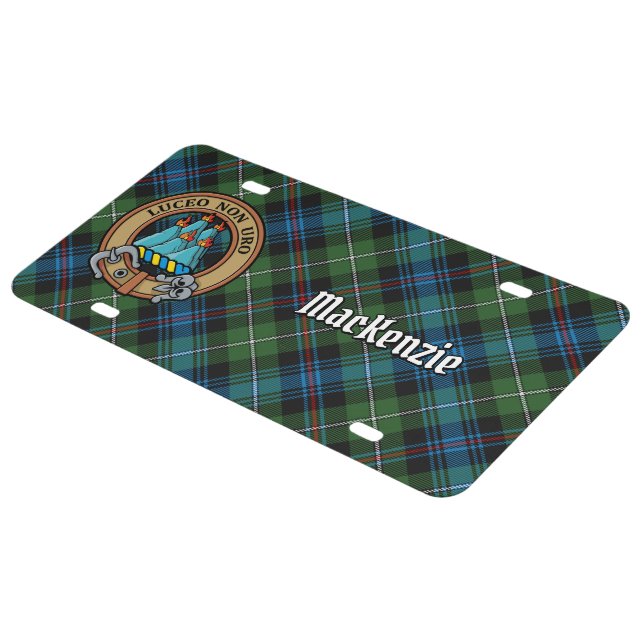 Clan MacKenzie Crest over Tartan License Plate (Side)