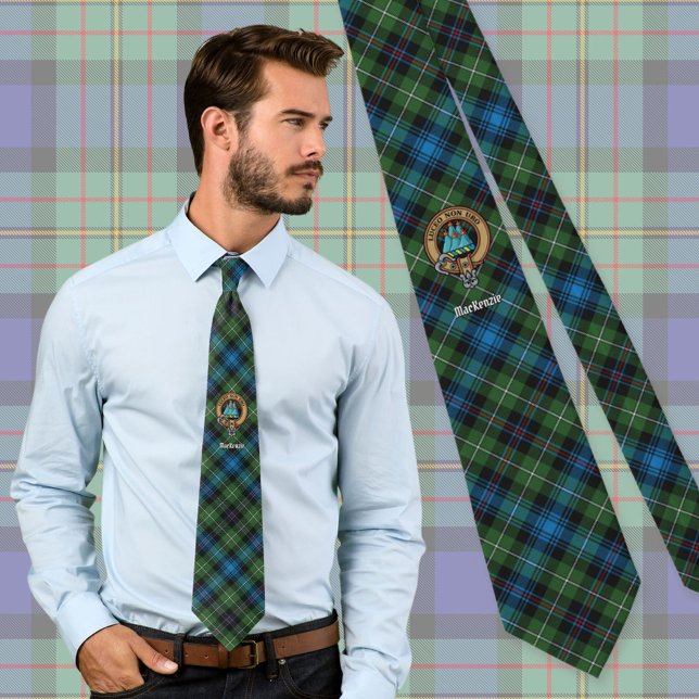 Clan MacKenzie Crest over Tartan Neck Tie (Creator Uploaded)