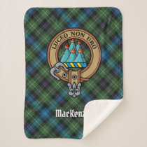 Clan MacKenzie Crest over Tartan Sherpa Blanket