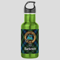 Clan MacKenzie Crest over Tartan Stainless Steel Water Bottle