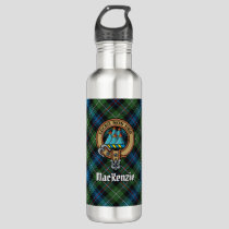 Clan MacKenzie Crest over Tartan Stainless Steel Water Bottle