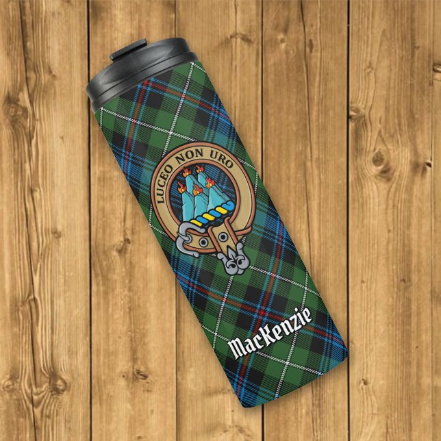 Clan MacKenzie Crest over Tartan Thermal Tumbler (Creator Uploaded)