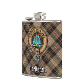 Clan MacKenzie Crest over Weathered Hunting Tartan Flask (Left)