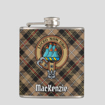 Clan MacKenzie Crest over Weathered Hunting Tartan Flask