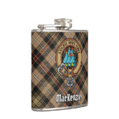 Clan MacKenzie Crest over Weathered Hunting Tartan Flask (Right)
