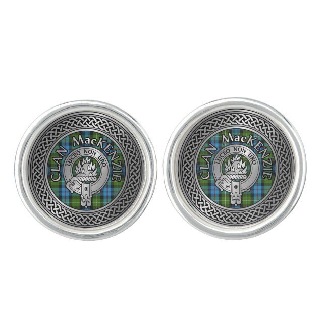Clan MacKenzie Crest & Tartan Knot Cufflinks (Front)