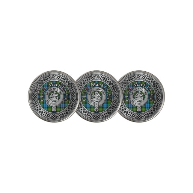 Clan MacKenzie Crest & Tartan Knot Golf Ball Marker (3 Up)