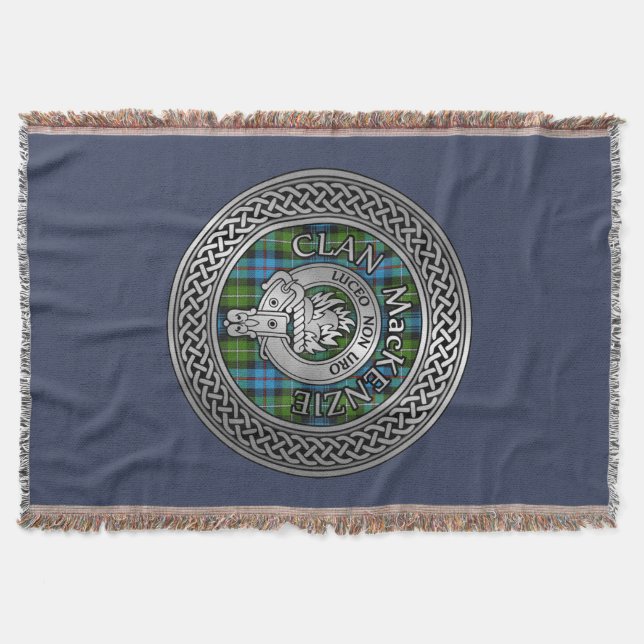 Clan MacKenzie Crest & Tartan Knot Throw Blanket (Front)