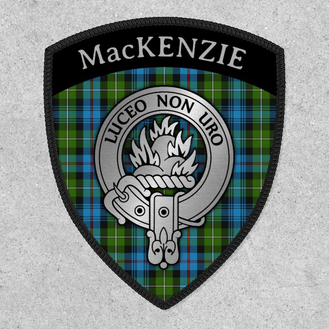 Clan MacKenzie Crest & Tartan Shield Patch (Front)