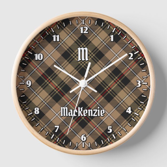 Clan MacKenzie Hunting Brown Tartan Large Clock (Front)