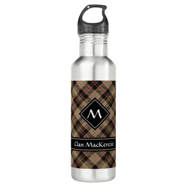 Clan MacKenzie Hunting Brown Tartan Stainless Steel Water Bottle (Front)