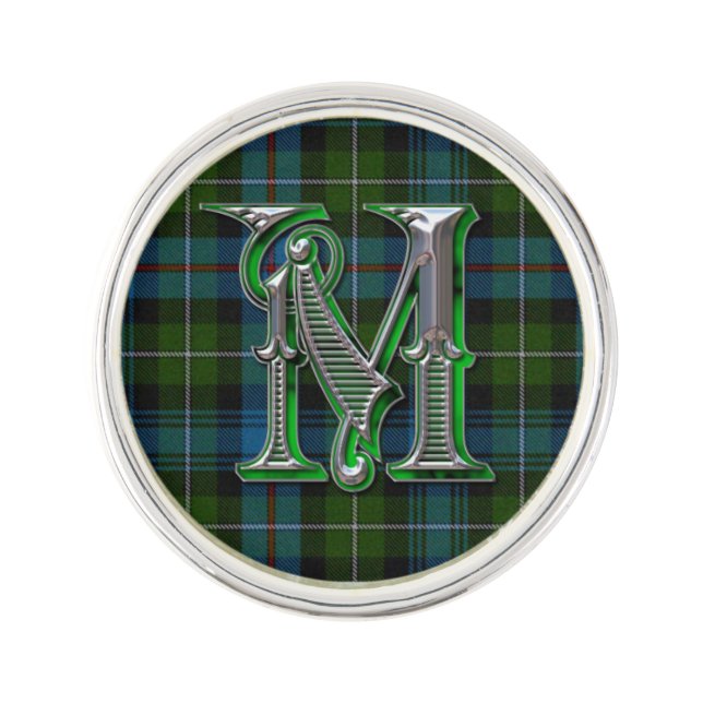 Clan MacKenzie Plaid Monogram M Lapel Pin (Front)