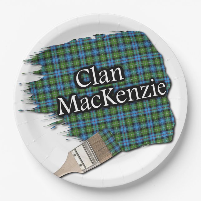 Clan MacKenzie Scottish Tartan Paint Brush Paper Plates (Front)
