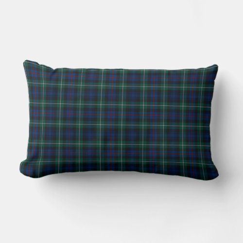 Clan Mackenzie Tartan Dark Blue and Green Plaid Lumbar Pillow