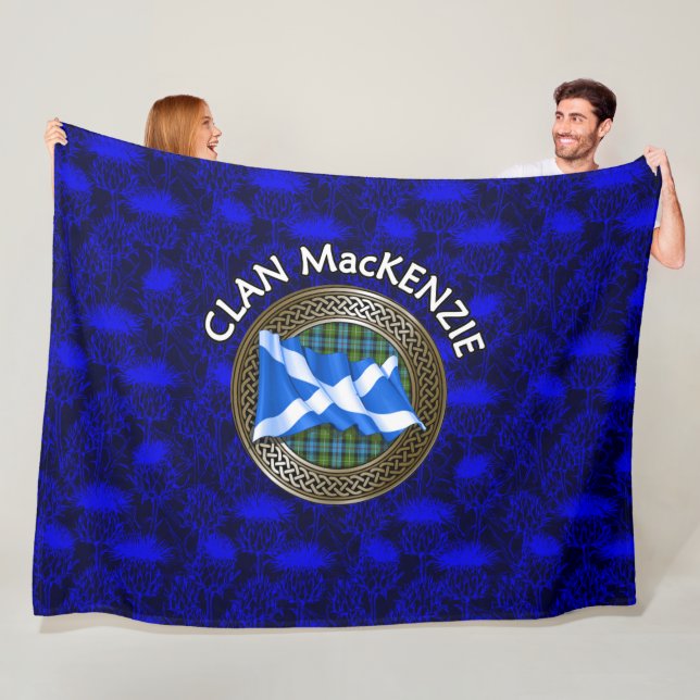 Clan MacKenzie Tartan Knot & Flag Fleece Blanket (In Situ)