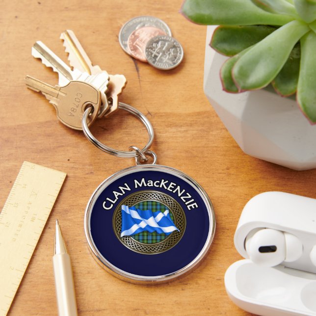 Clan MacKenzie Tartan Knot & Flag Keychain (Desk)