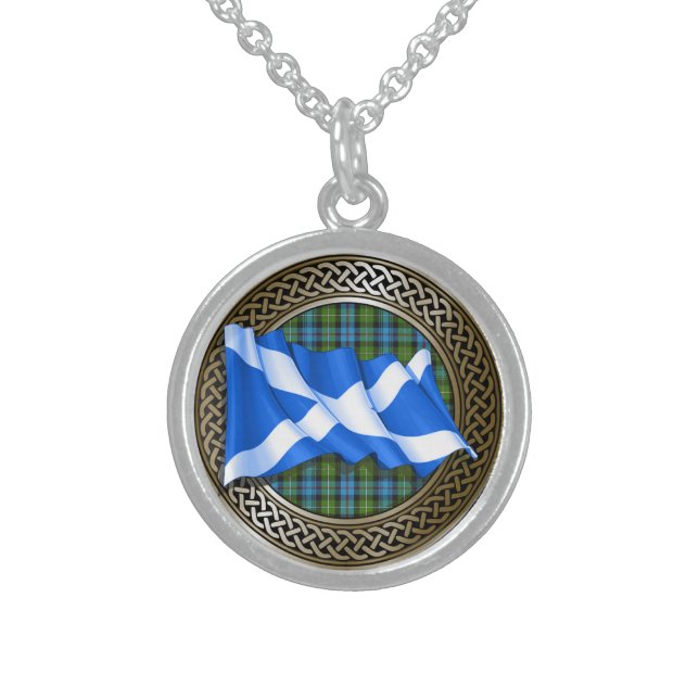 Clan MacKenzie Tartan Knot & Flag Sterling Silver Necklace (Front)