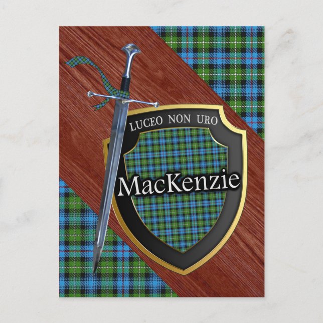 Clan MacKenzie Tartan Sword & Shield Postcard (Front)