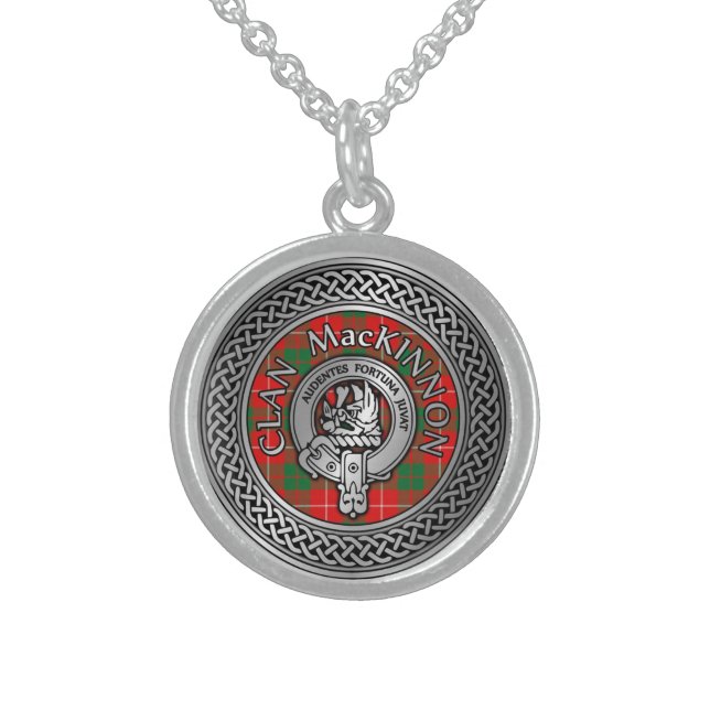 Clan MacKinnon Crest & Tartan Knot Sterling Silver Necklace (Front)