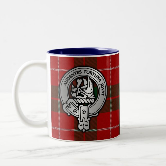 Clan MacKinnon Crest & Tartan Two-Tone Coffee Mug (Left)