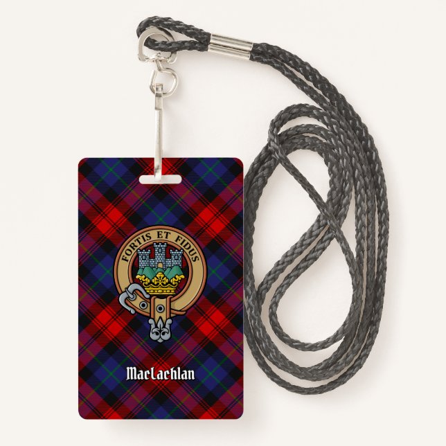 Clan MacLachlan Crest over Tartan Badge (Front with Lanyard)