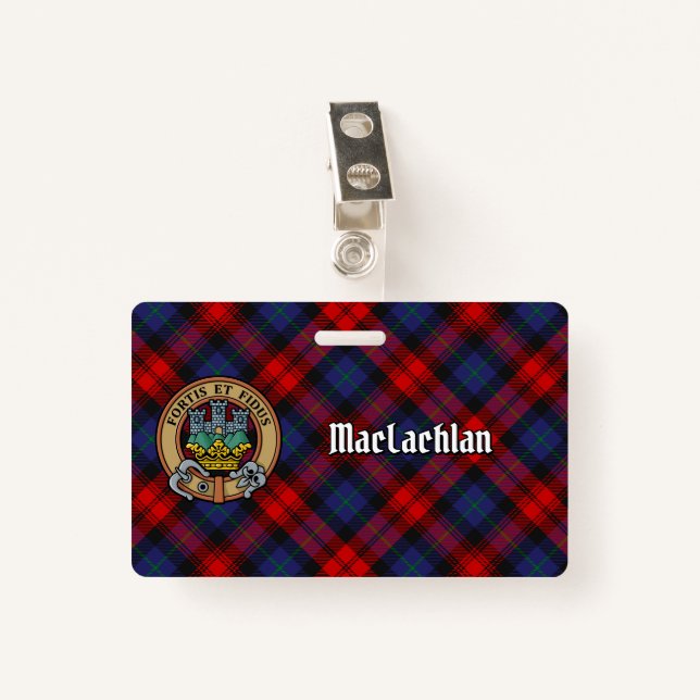 Clan MacLachlan Crest over Tartan Badge (Front with Clip)