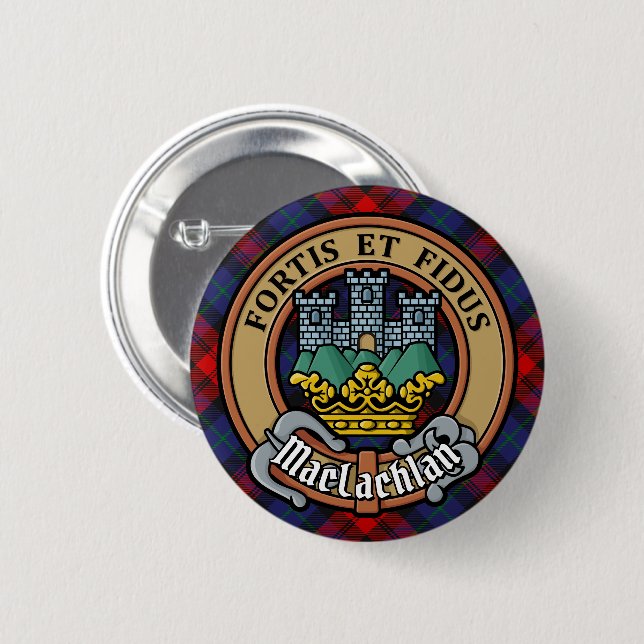 Clan MacLachlan Crest over Tartan Button (Front & Back)