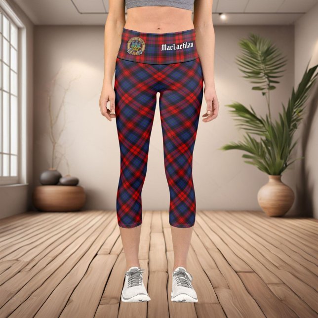 Clan MacLachlan Crest over Tartan Capri Leggings (Creator Uploaded)