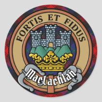 Clan MacLachlan Crest over Tartan Classic Round Sticker