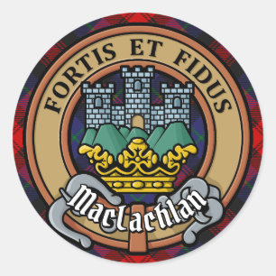 Clan MacLachlan Crest over Tartan Classic Round Sticker