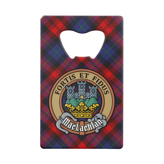 Clan MacLachlan Crest over Tartan Credit Card Bottle Opener (Front)