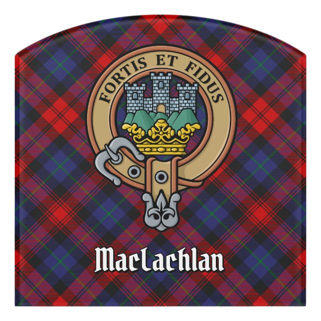 Clan MacLachlan Crest over Tartan Door Sign (Contour Front)
