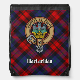 Clan MacLachlan Crest over Tartan Drawstring Bag