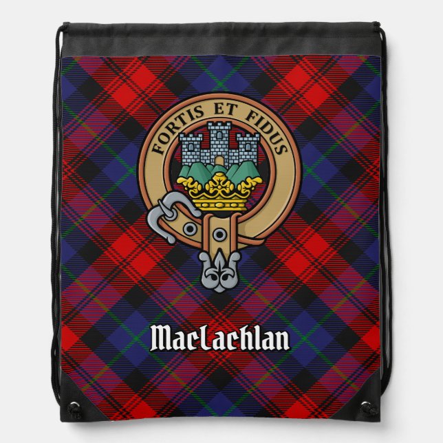 Clan MacLachlan Crest over Tartan Drawstring Bag (Front)