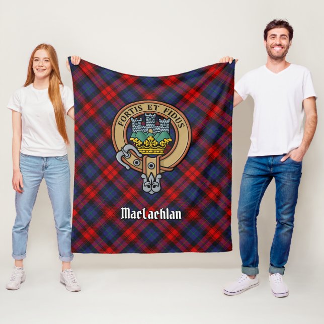 Clan MacLachlan Crest over Tartan Fleece Blanket (In Situ)