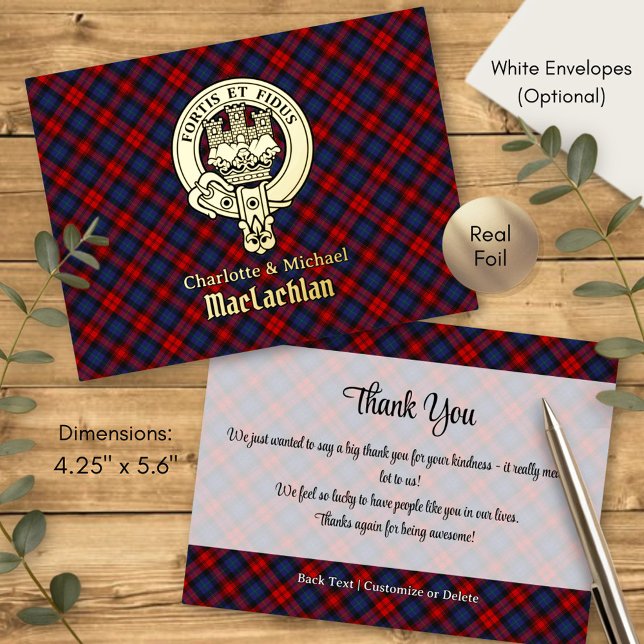 Clan MacLachlan Crest over Tartan Foil Invitation Postcard (Creator Uploaded)