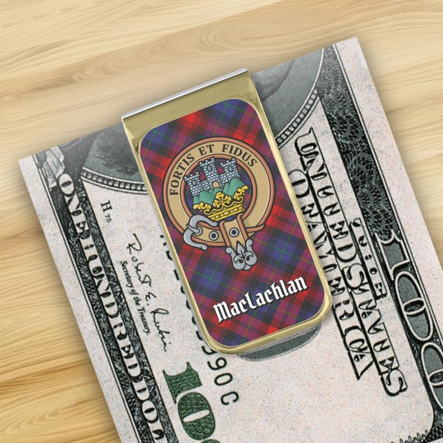 Clan MacLachlan Crest over Tartan Gold Finish Money Clip (Creator Uploaded)