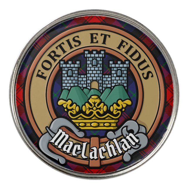 Clan MacLachlan Crest over Tartan Golf Ball Marker (Front)