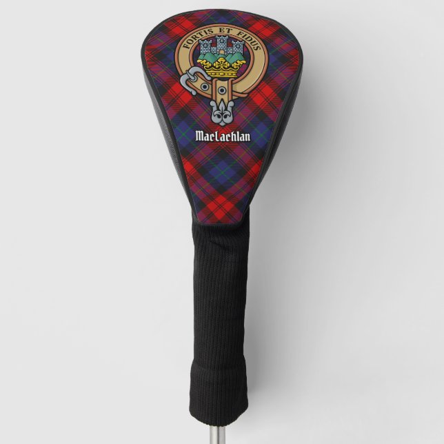 Clan MacLachlan Crest over Tartan Golf Head Cover (Front)