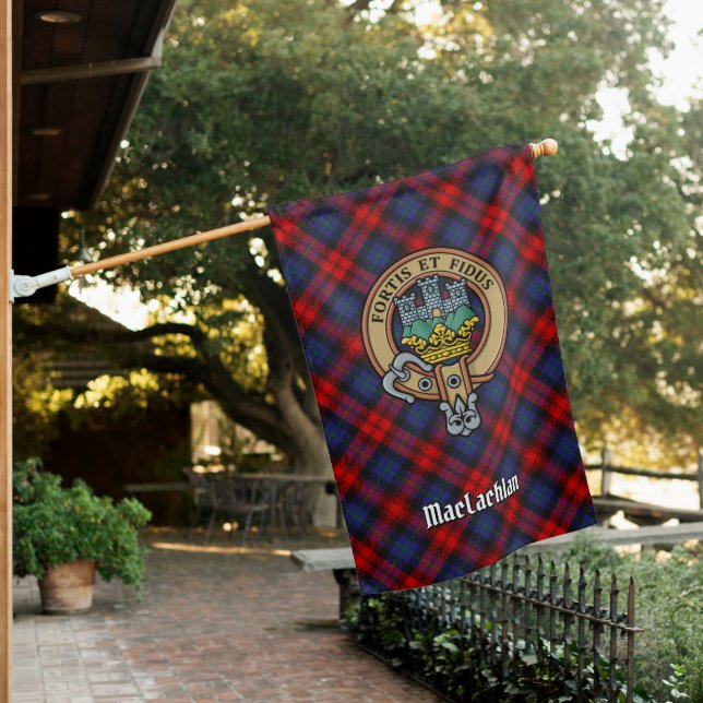 Clan MacLachlan Crest over Tartan House Flag (In SItu)
